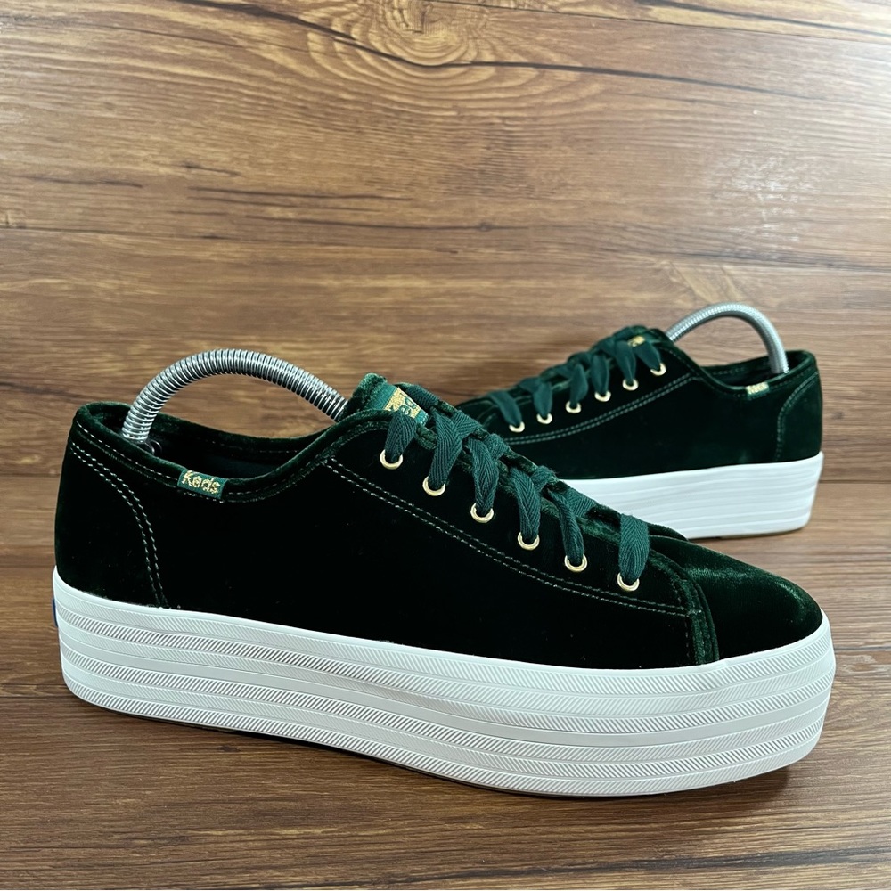 Keds Women's Velvet Platform Sneaker in Dark Green